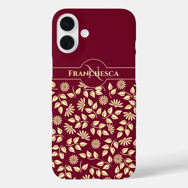 Chic Monogram Individuelle Name Blätter Daisies Bu iPhone 16 Plus Hülle (Rückseite)