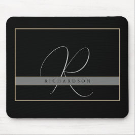 Chic Monogram Initial Name Charcoal Gray Black Mousepad
