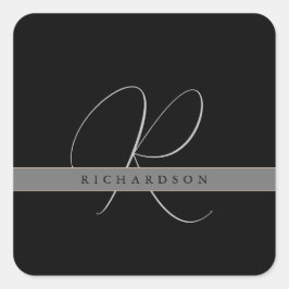 Chic Monogram Initial Name Charcoal Gray Black Quadratischer Aufkleber