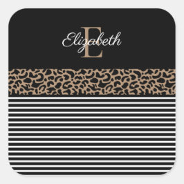 Chic Monogram Leopard Print Quadratischer Aufkleber