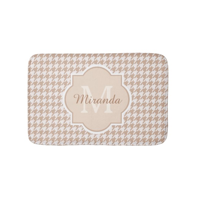 Chic Monogram Light Brown Hahnentrittmuster mit Na Badematte (Vorderseite)