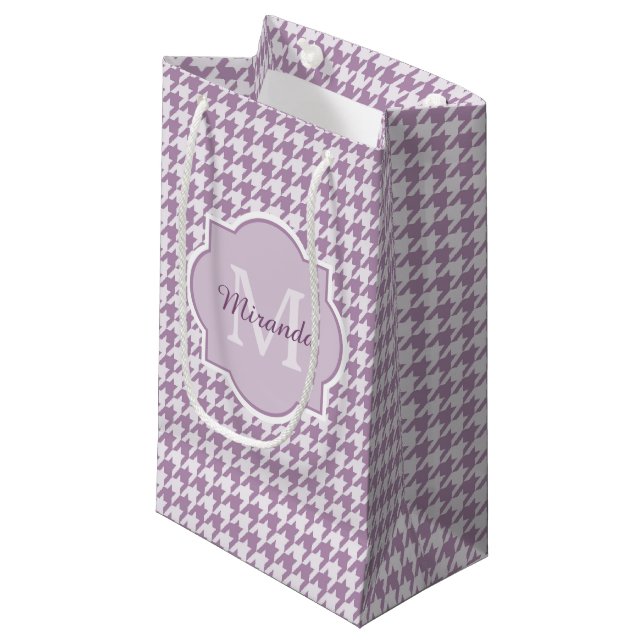 Chic Monogram Light Lila Hahnentrittmuster mit Nam Kleine Geschenktüte (Vorderseite Schrägansicht)