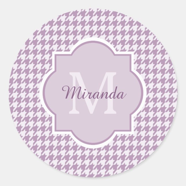 Chic Monogram Light Lila Hahnentrittmuster mit Nam Runder Aufkleber (Vorderseite)
