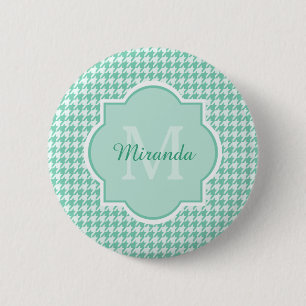 Chic Monogram Minze Green Hahnentrittmuster mit Na Button