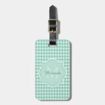 Chic Monogram Minze Green Hahnentrittmuster mit Na