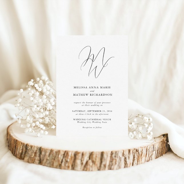 Chic Monogram Modern Black & White Wedding Einladung (Von Creator hochgeladen)