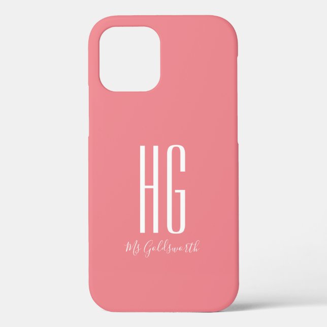 Chic Monogram Name Coral Pink Case-Mate iPhone Hülle (Rückseite)