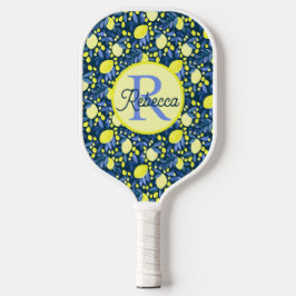 Chic Monogram Name Rustikal Citrus Lemmonen Blaues Pickleball Schläger