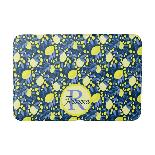 Chic Monogram Name Rustikale Zitrusfrüchte Lemonen Badematte (Vorderseite)