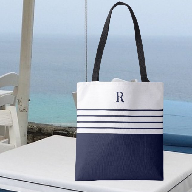 Chic Monogram Navy Blue Striping Tasche (Von Creator hochgeladen)