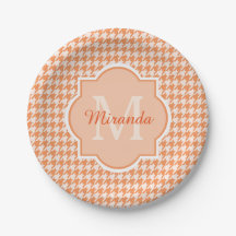 Chic Monogram Orange Hahnentrittmuster mit Name