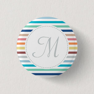 Chic Monogram Pastel Rainbow Horizontale Streifen Button