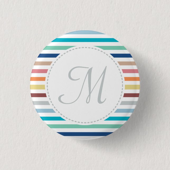Chic Monogram Pastel Rainbow Horizontale Streifen Button (Vorderseite)