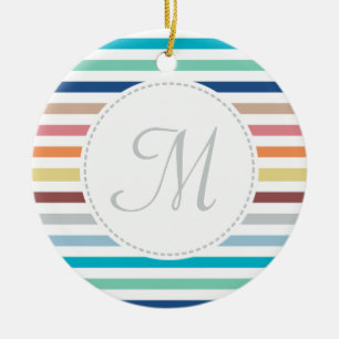 Chic Monogram Pastel Rainbow Horizontale Streifen Keramik Ornament