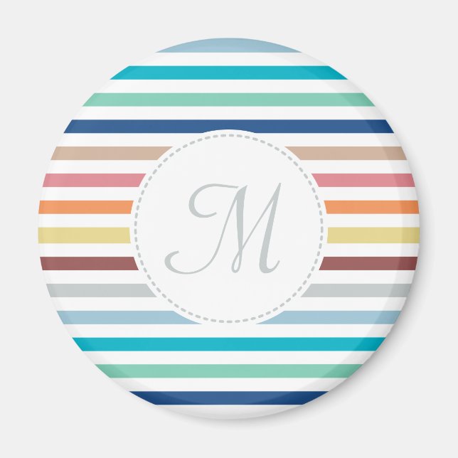 Chic Monogram Pastel Rainbow Horizontale Streifen Magnet (Vorne)
