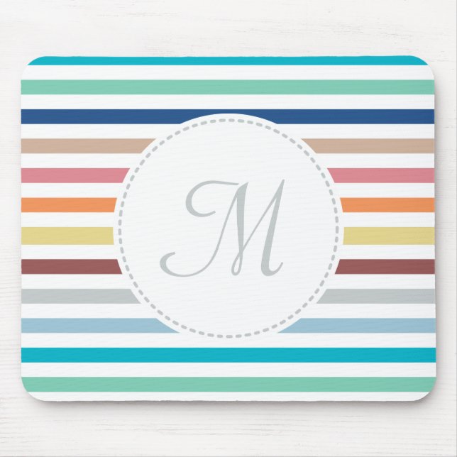 Chic Monogram Pastel Rainbow Horizontale Streifen Mousepad (Vorne)