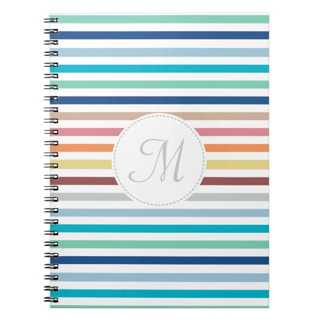 Chic Monogram Pastel Rainbow Horizontale Streifen Notizblock (Vorderseite)