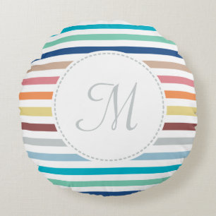 Chic Monogram Pastel Rainbow Horizontale Streifen Rundes Kissen
