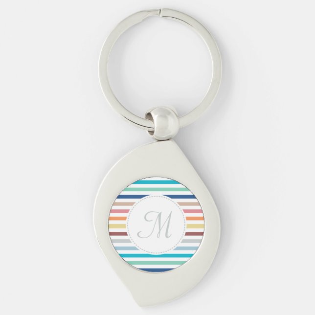 Chic Monogram Pastel Rainbow Horizontale Streifen Schlüsselanhänger (Vorderseite)