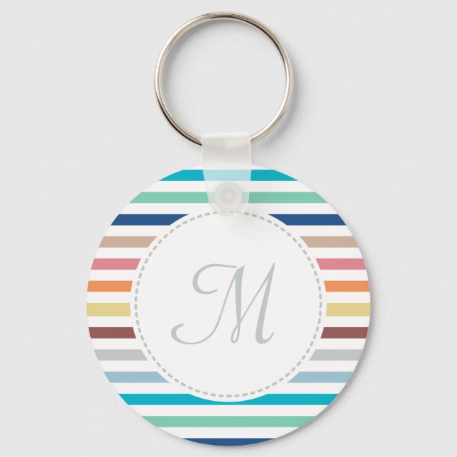 Chic Monogram Pastel Rainbow Horizontale Streifen Schlüsselanhänger (Vorderseite)
