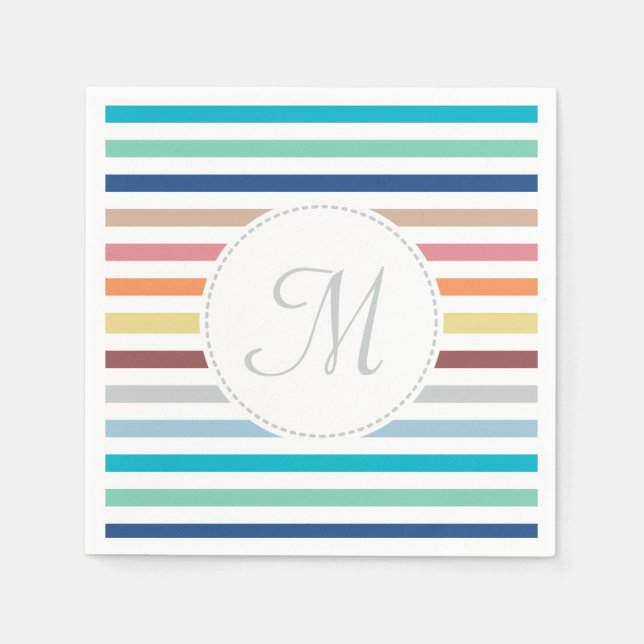 Chic Monogram Pastel Rainbow Horizontale Streifen Serviette (Vorderseite)