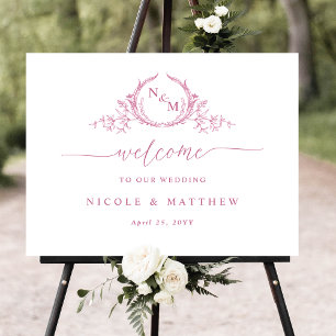 Chic Monogram Pink and White Wedding Willkommensze Poster