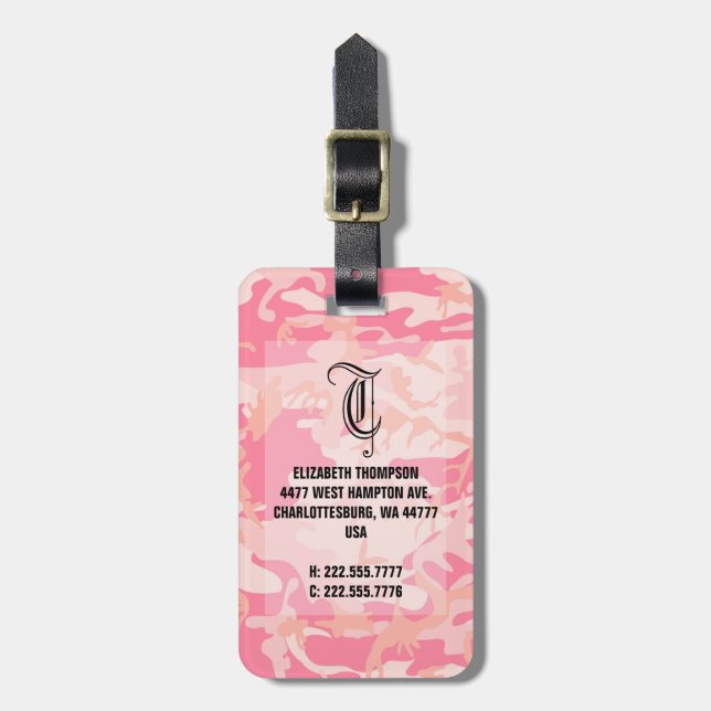 Chic Monogram Pink Camouflauge Luggage Gepäckanhänger (Vorderseite vertikal)