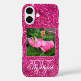 Chic Monogram Pink Glitzer Glitzern Custom Foto iPhone 16 Hülle