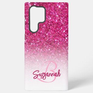 Chic Monogram Pink Glitzer Ombre Vorname Samsung Galaxy Hülle