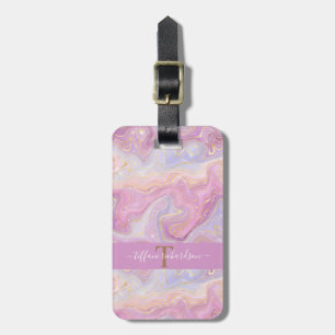 Chic Monogram Pink Lila Gold Agate Geode Gepäckanhänger