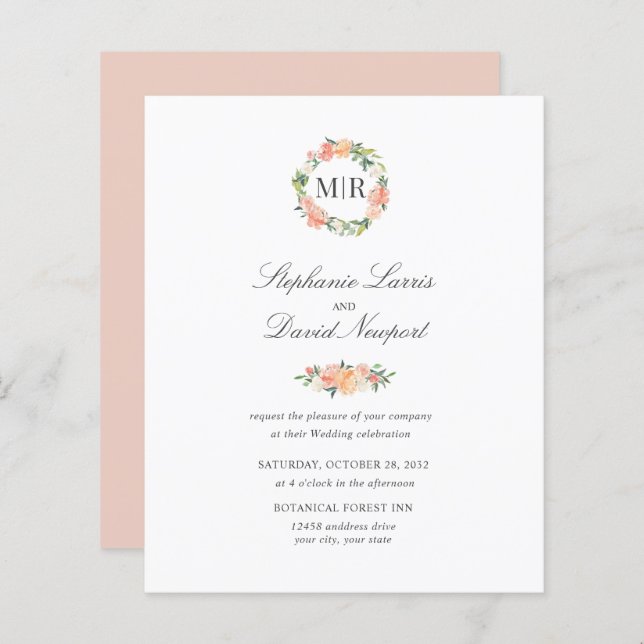 Chic Monogram Pink Orange Green Garlandl Wedding (Vorne/Hinten)