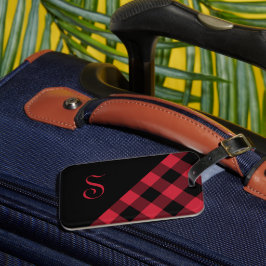 Chic Monogram Red Black Buffalo Karo Geometric Gepäckanhänger