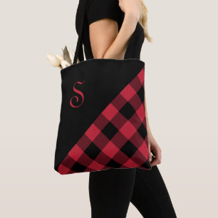 Chic Monogram Red Black Buffalo Karo Geometric Tasche