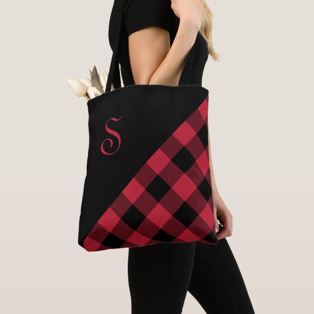 Chic Monogram Red Black Buffalo Karo Geometric Tasche (Von Nahem)