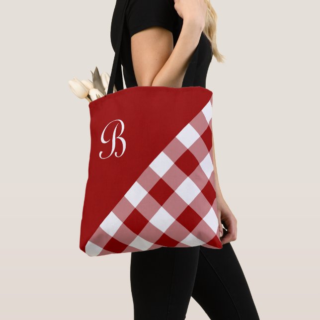 Chic Monogram Red White Buffalo Karo Geometric Tasche (Von Nahem)