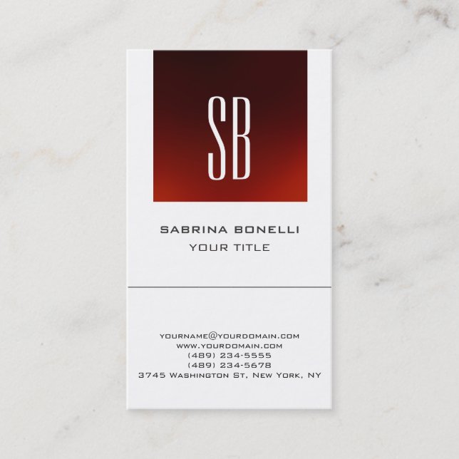 Chic Monogram Red White Niedlich Business Card Visitenkarte (Vorderseite)