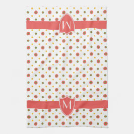 Chic Monogram Red White Polka Dots Küchentuch
