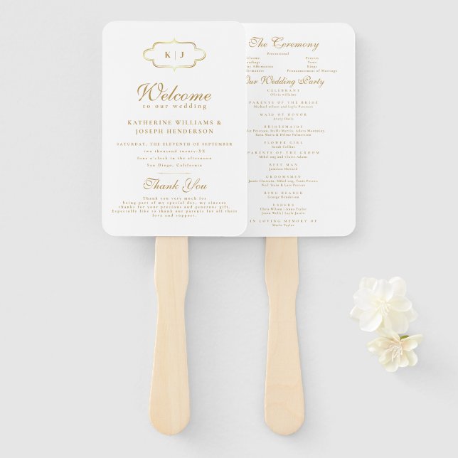 CHIC MONOGRAM & ROMANTIC CALLIGRAPY WEDDING PROGRA FÄCHER (Vorne und Hinten)