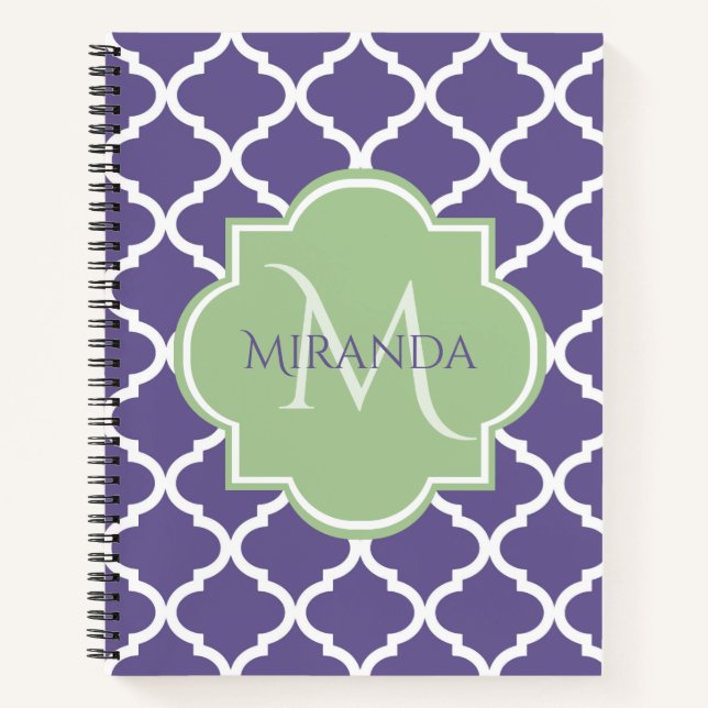 Chic Monogram Rose Pink Tan Quatrefolie und Name Notizbuch (Vorderseite)