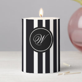 Chic Monogram Schwarz-Weiß gestreifte Kunstform Stumpenkerze