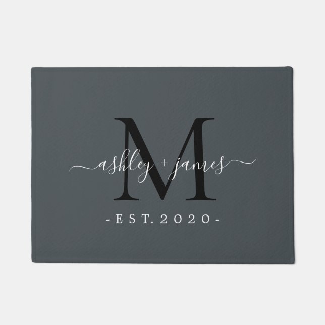 Chic Monogram Script Names Year etabliert Gray Fußmatte (Vorderseite)