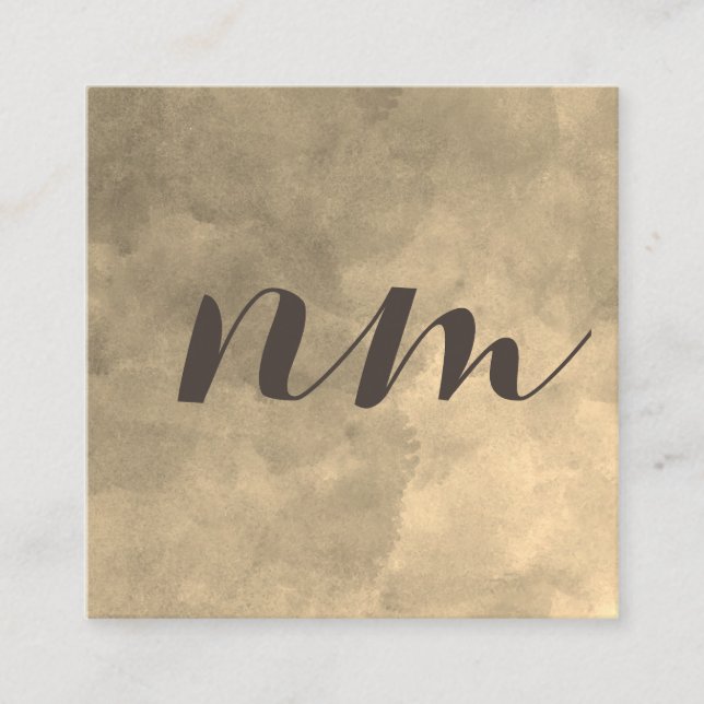 Chic Monogram Sepia Background Quadratische Visitenkarte (Vorderseite)