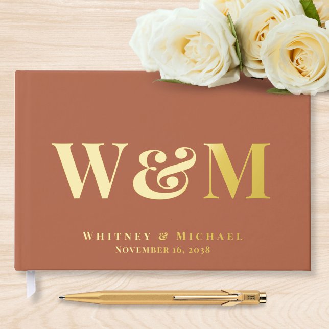 Chic Monogram Terracotta Wedding Gästebuch (Von Creator hochgeladen)