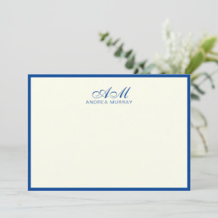 Chic Monogram Two Border Navy Blue Ivory Mitteilungskarte