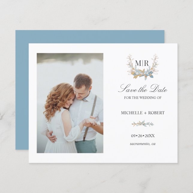 Chic Monogram Wappen Foto Wedding SPEICHERN DAS DA (Vorne/Hinten)