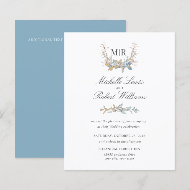 Chic Monogram Wappen Gold und blauen Blumenzwiebel (Vorne/Hinten)