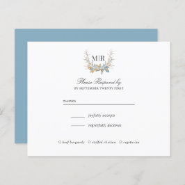 Chic Monogram Wappen Gold und Blue Wedding RSVP