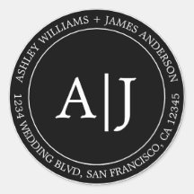 Chic Monogram Wedding Rücksendeadresse Black