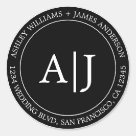 Chic Monogram Wedding Rücksendeadresse Black Runder Aufkleber