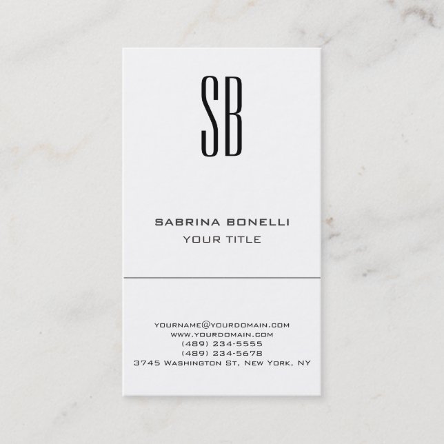 Chic Monogram White Niedlich Business Card Visitenkarte (Vorderseite)